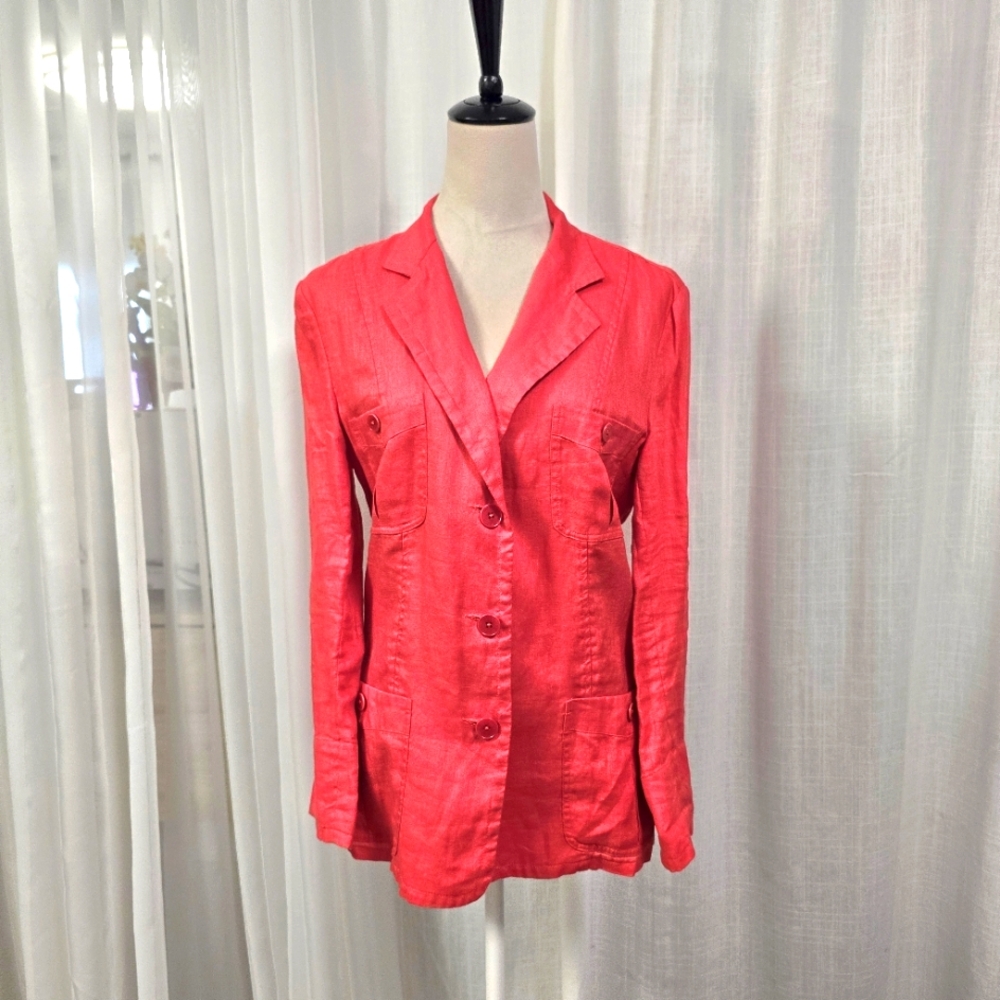 Lauren Ralph Lauren Red Linen Womens Blazer Size 12 Summer Classic Preppy